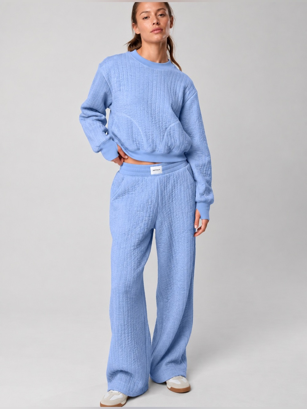 Offline by Aerie Light Blue Wide-Leg Quilted Knit set.